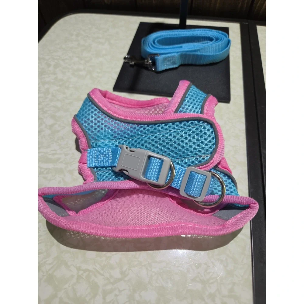 X-Small Pink & Blue Dog Harness W/leash